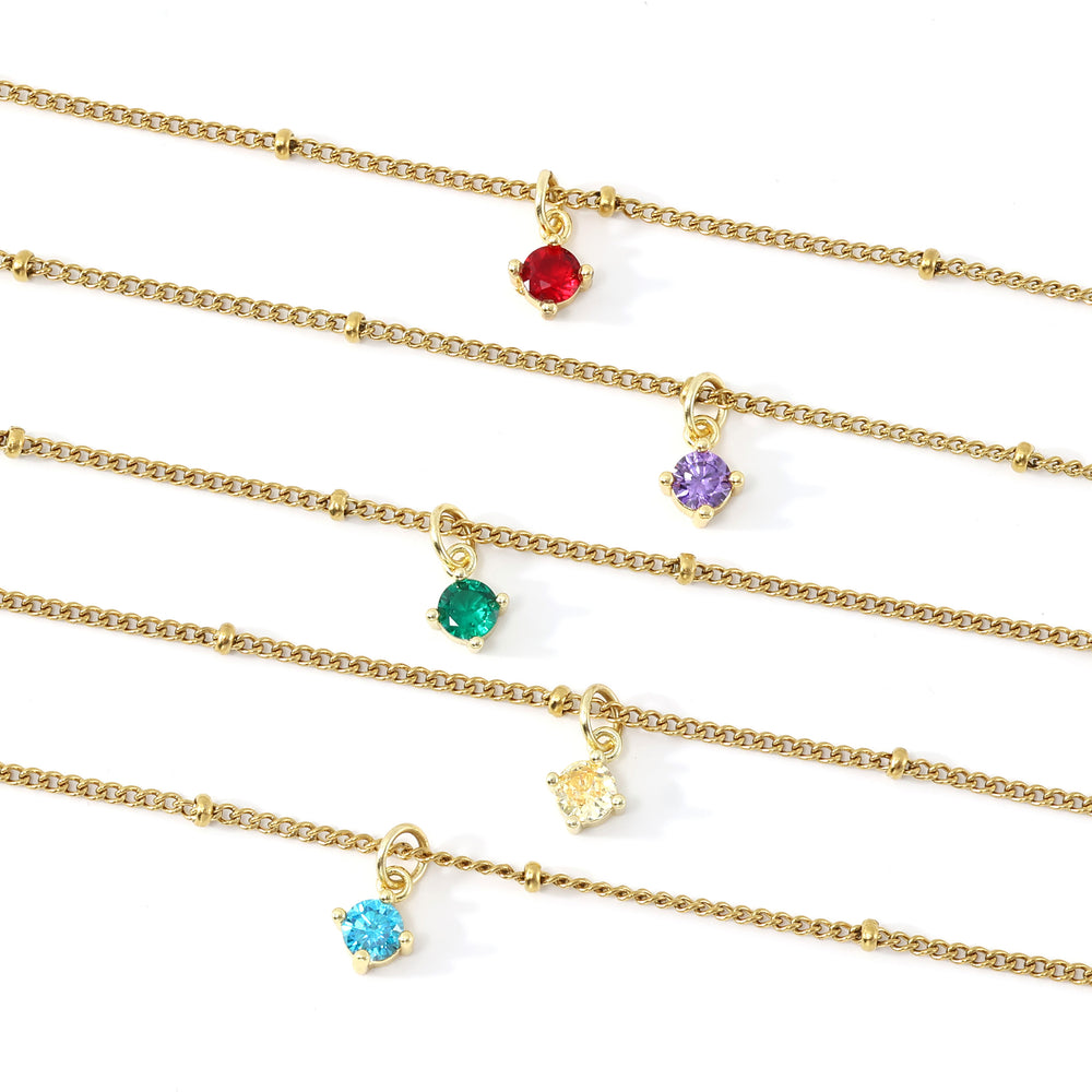 Satellite Chain Birthstone Necklace - Gold / January Garnet / 16" + 2"