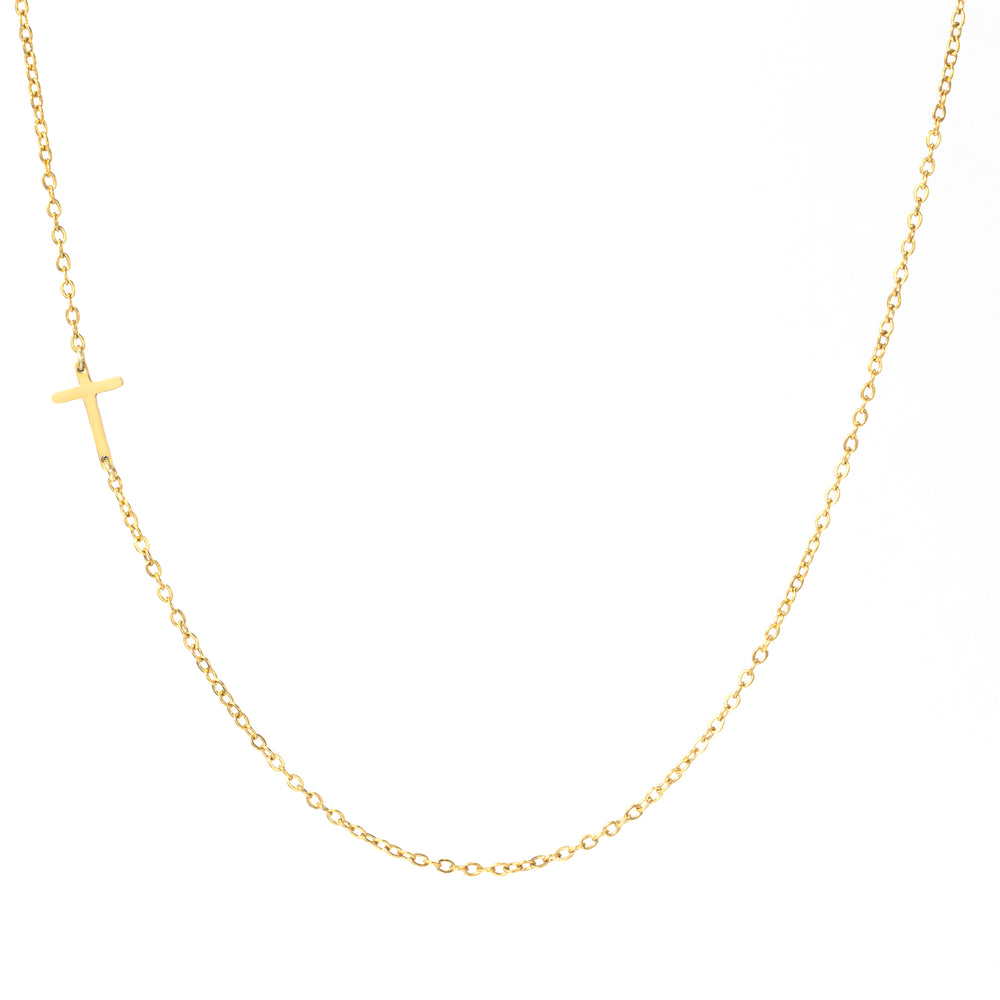 Dainty Sideways Cross Necklace - Gold