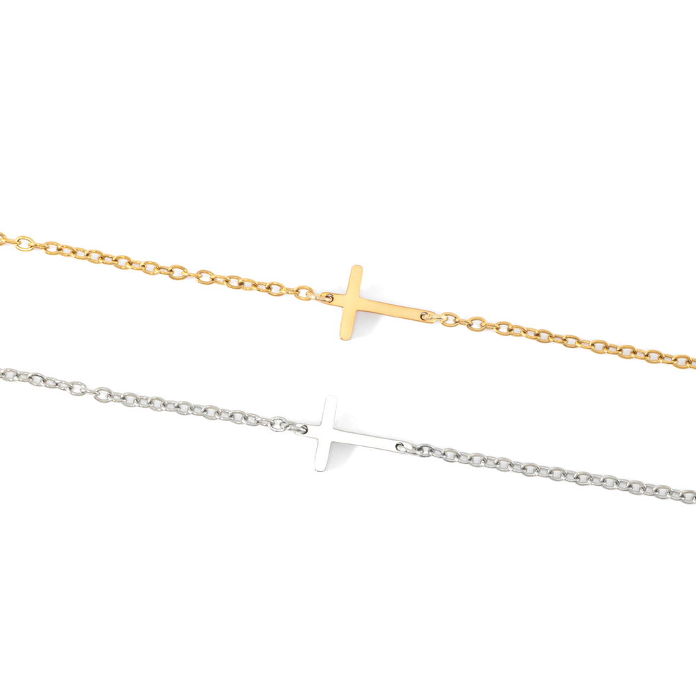 Dainty Sideways Cross Necklace - Silver