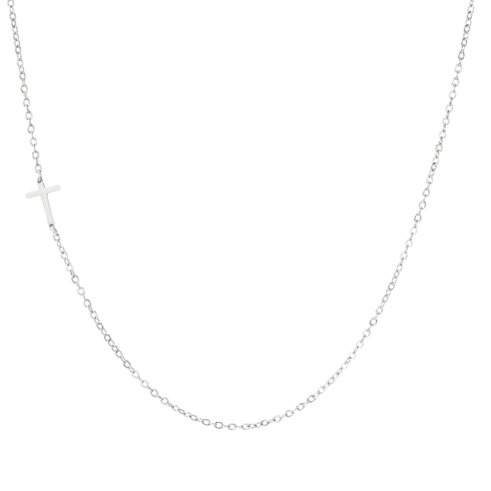 Dainty Sideways Cross Necklace - Silver
