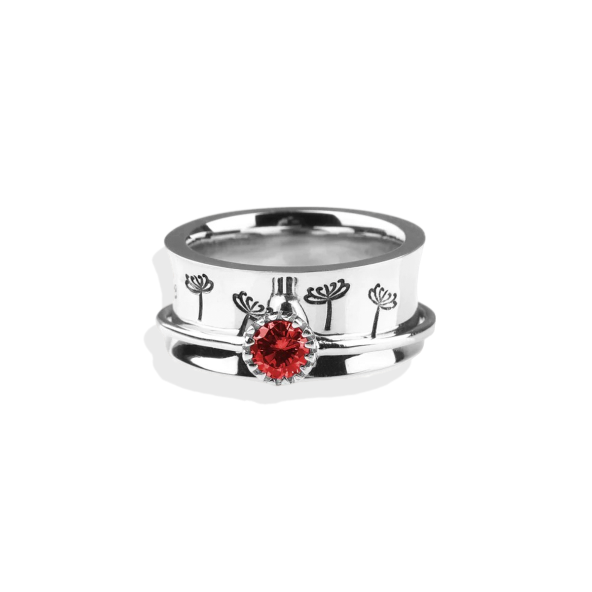 Silver Dandelion Birthstone Spinning Fidget Ring