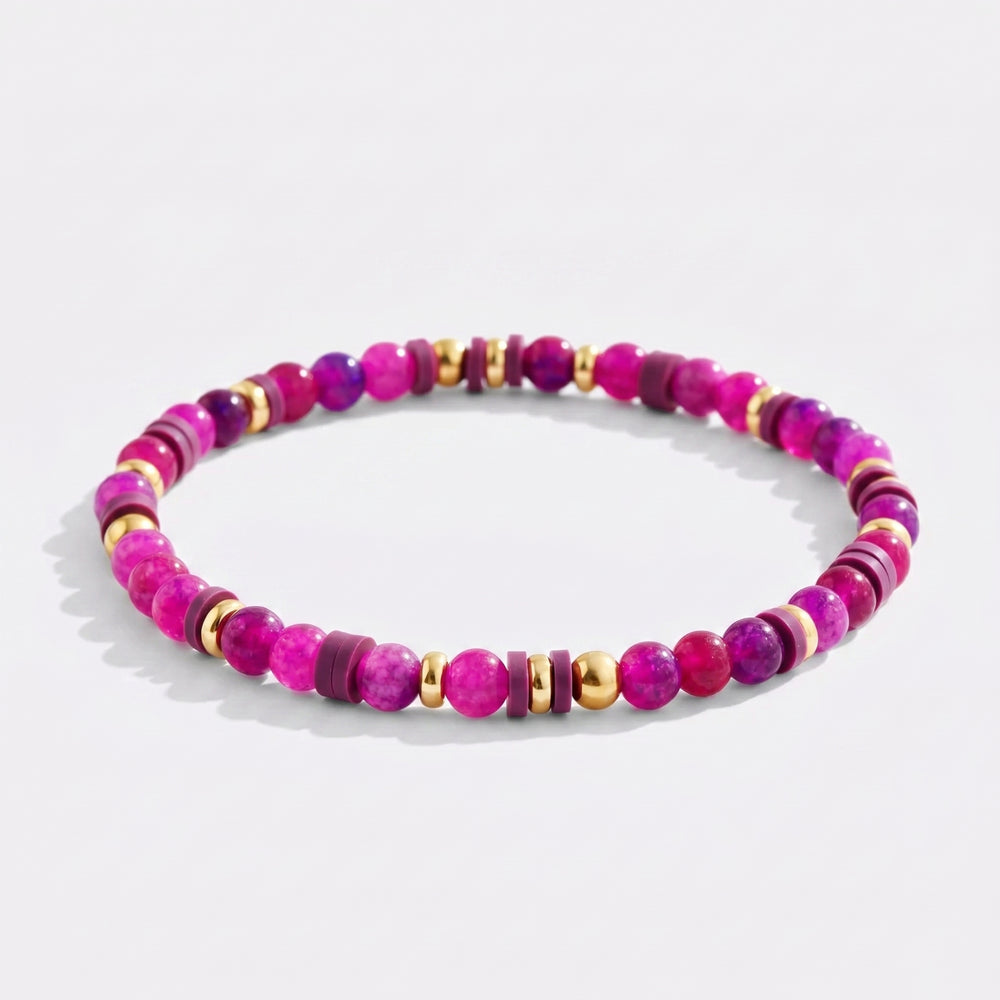 Stacking Birthstone Beaded Bracelet - February Amethyst / 7"