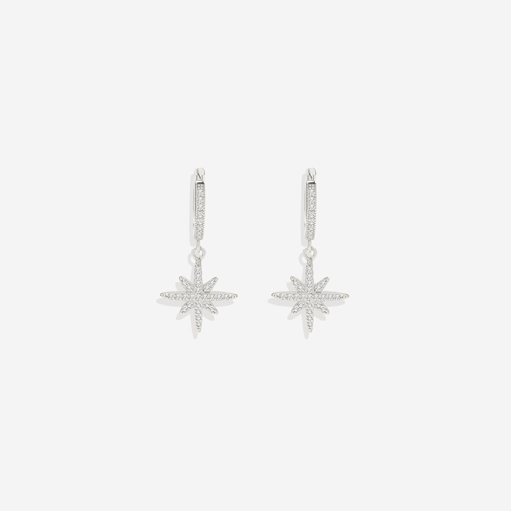 Starburst Drop Huggie Earrings - 925 Sterling Silver