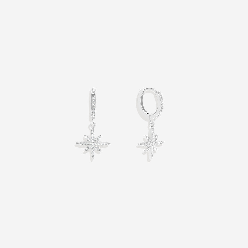 Starburst Drop Huggie Earrings - 925 Sterling Silver