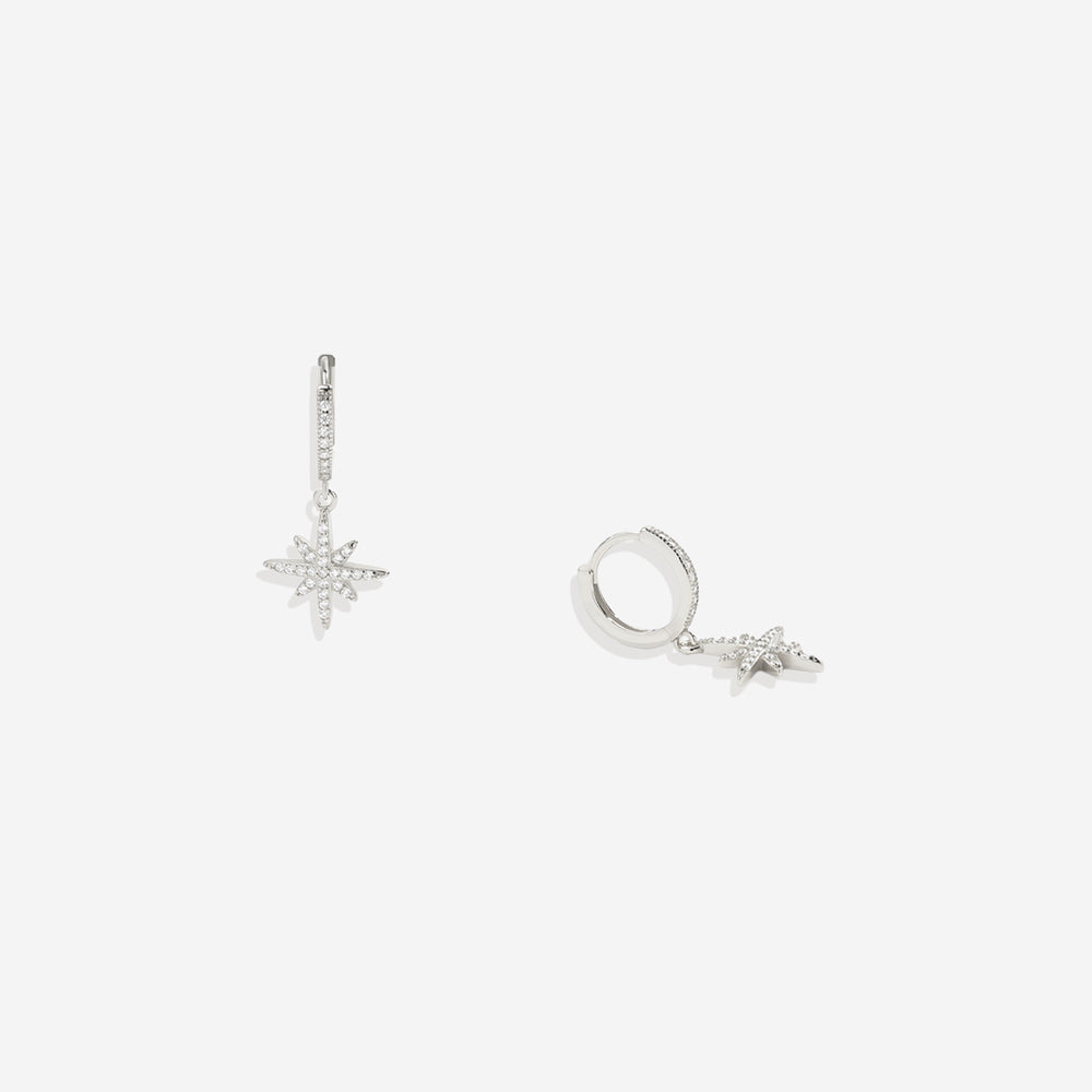 Starburst Drop Huggie Earrings - 925 Sterling Silver