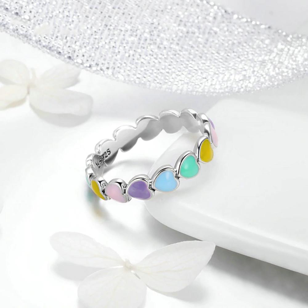 Rainbow Heart Band Ring - Pastel / 5