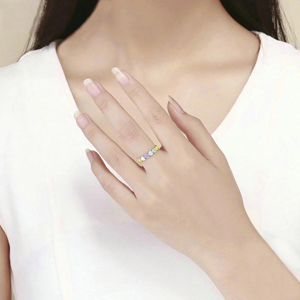 Rainbow Heart Band Ring - Pastel / 5