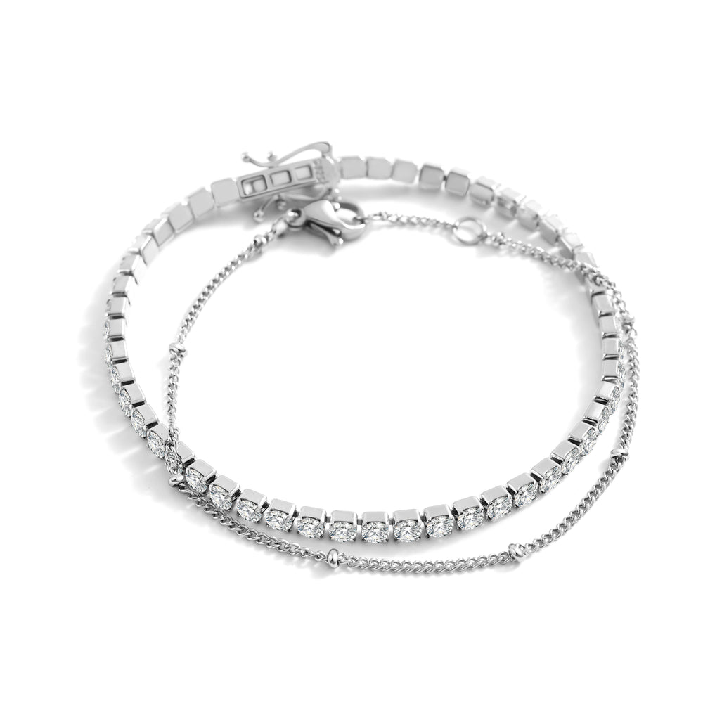 Tennis Bracelet and Satellite Chain Bracelet Bundle - Silver / 7"