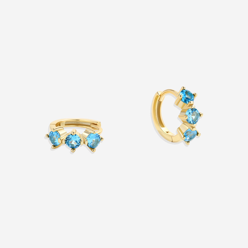 Three-Stone Birthstone Huggie Hoops - March Aquamarine
