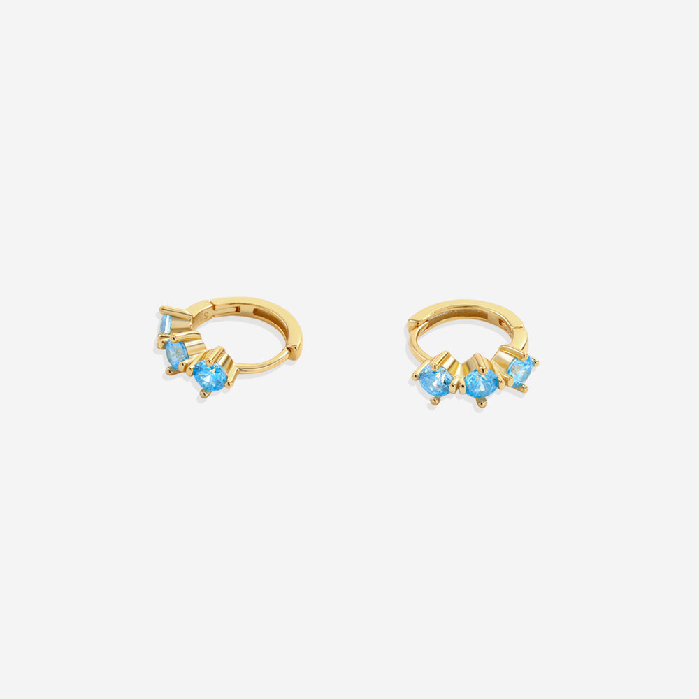 Three-Stone Birthstone Huggie Hoops - March Aquamarine