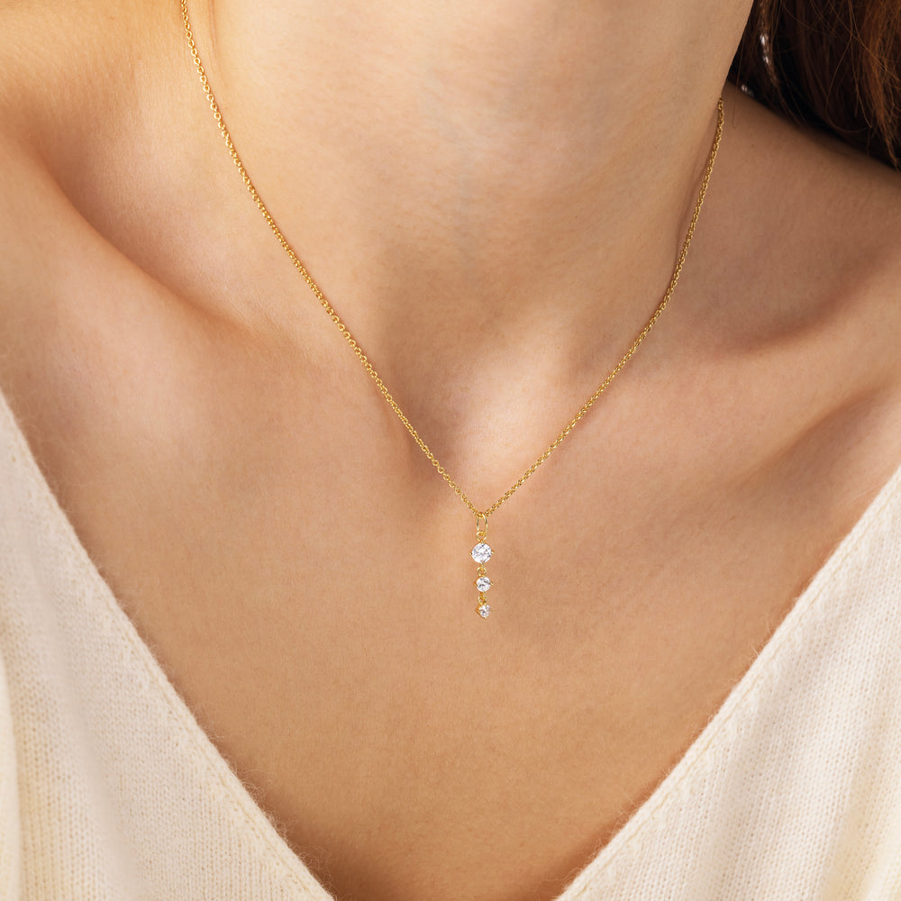 Three Stone Drop Pendant Necklace - Gold
