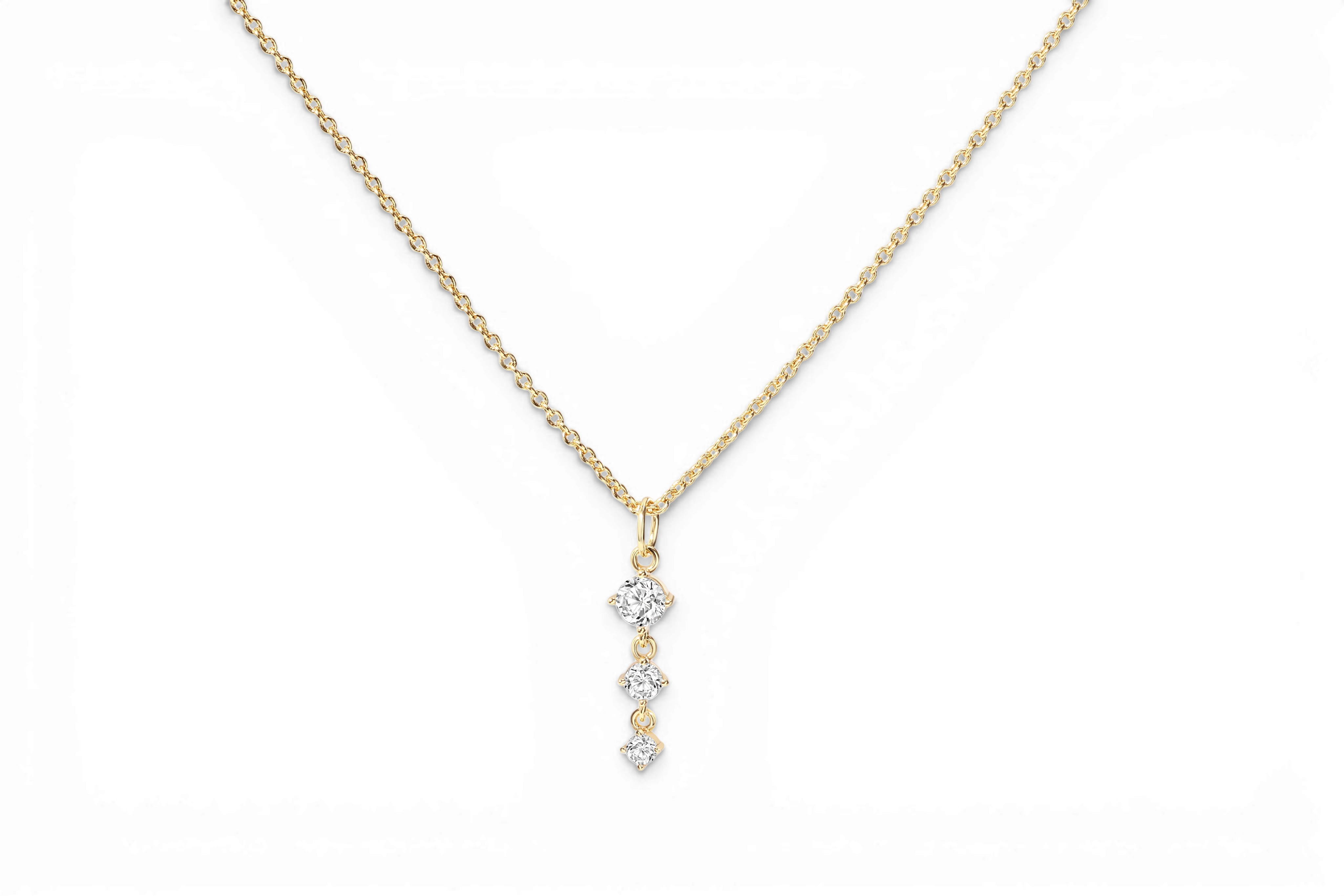 Three Stone Drop Pendant Necklace