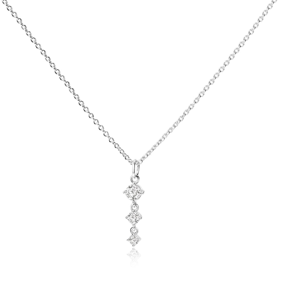 Three Stone Drop Pendant Necklace - Silver
