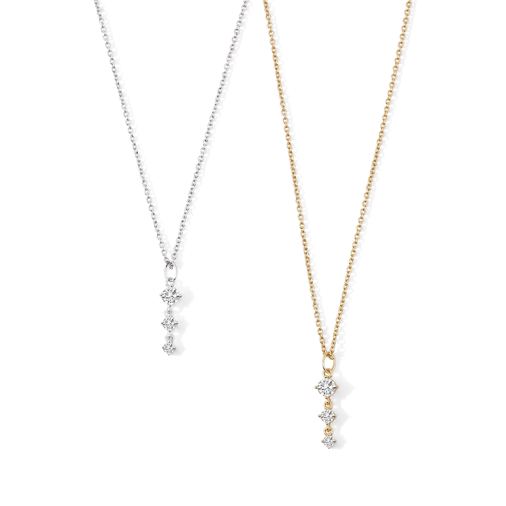 Three Stone Drop Pendant Necklace - Silver