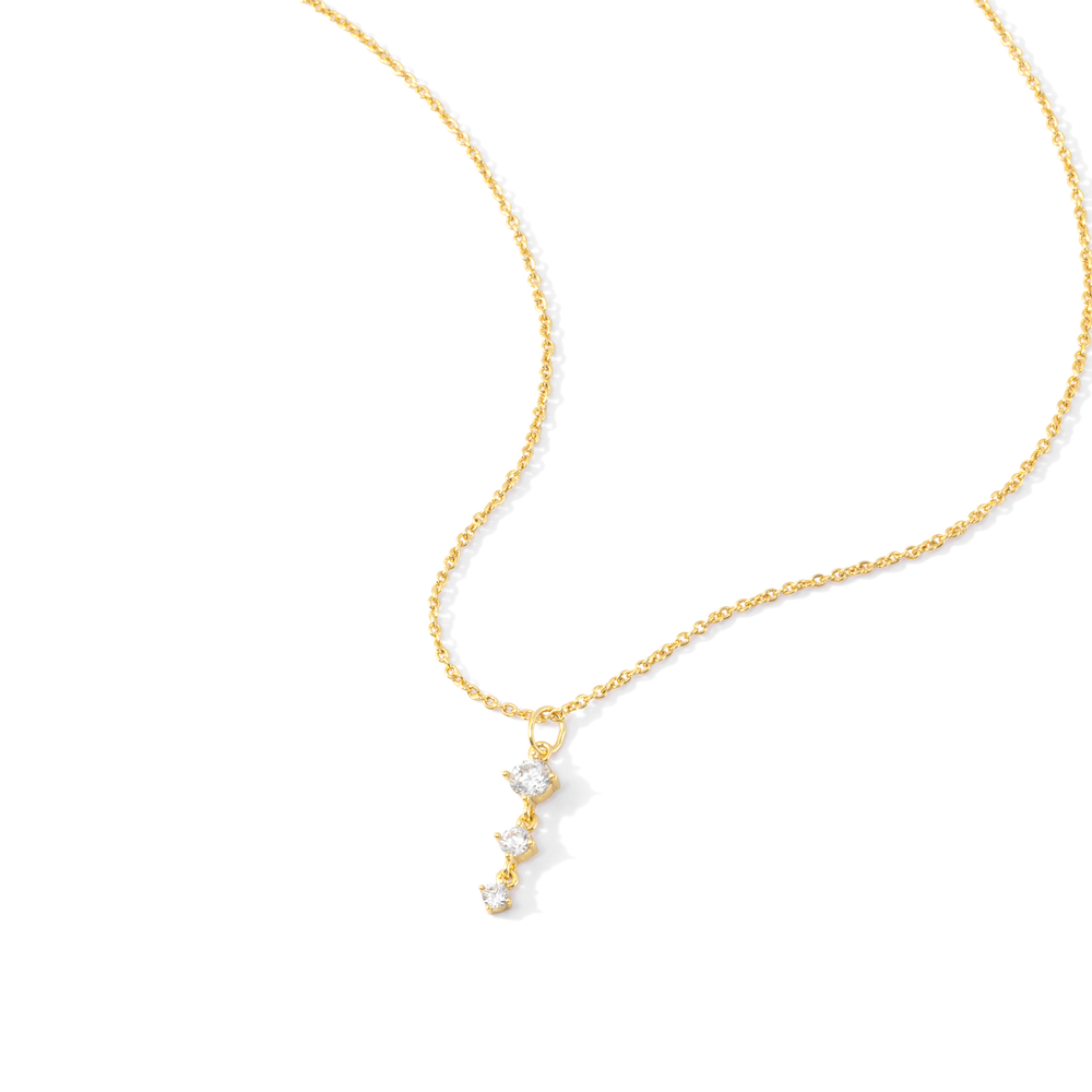 Three Stone Drop Pendant Necklace - Silver