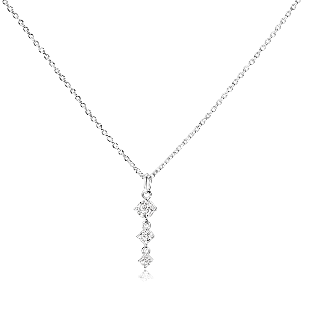 Three Stone Drop Pendant Necklace - Silver
