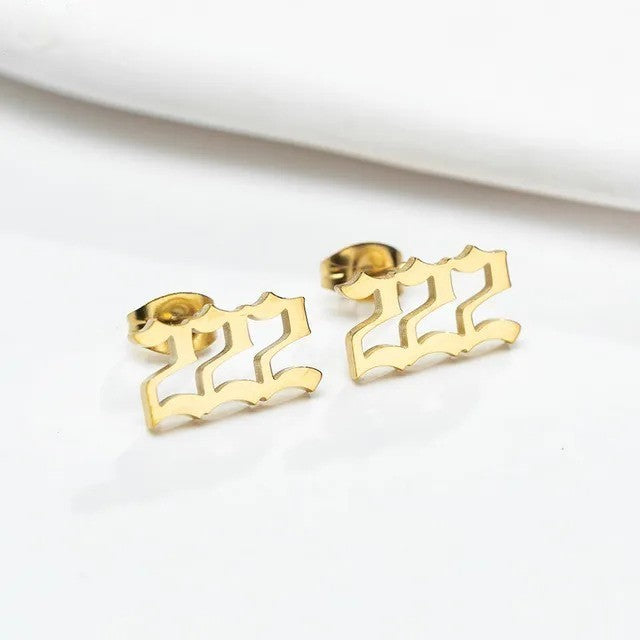 Tiny Angel Number Earrings - 18k Gold Plated / 222