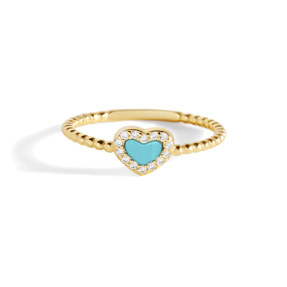 Tiny Gemstone Heart Stacking Ring - Turquoise / 5