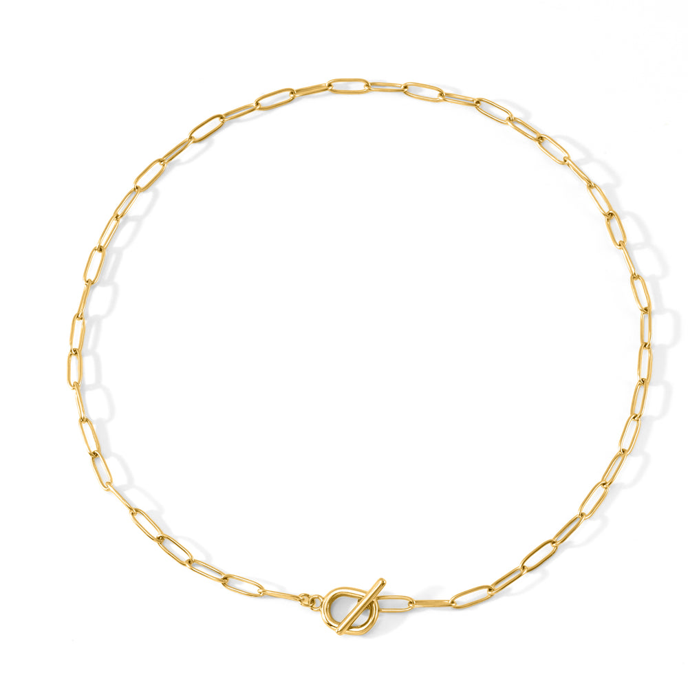 Toggle Clasp Paperclip Chain Necklace - Gold / 18"