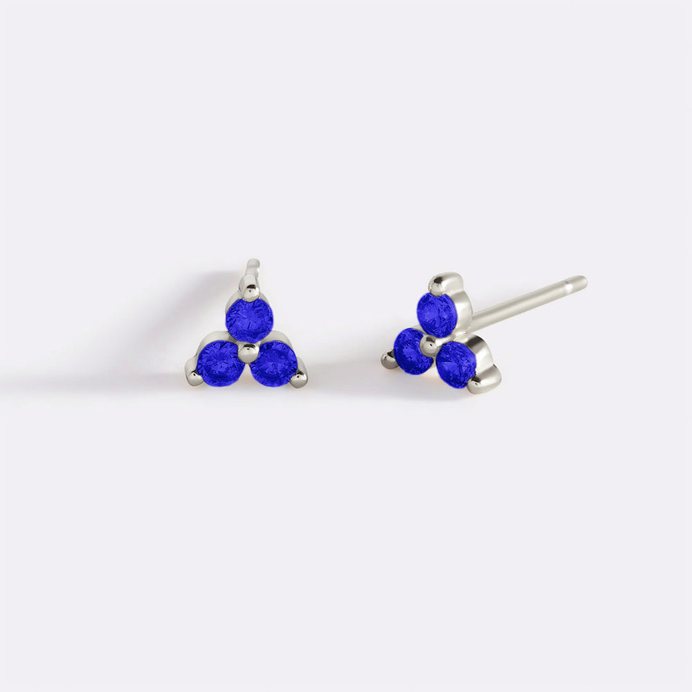 Trinity Birthstone Stud Earrings - 925 Sterling Silver / September Sapphire