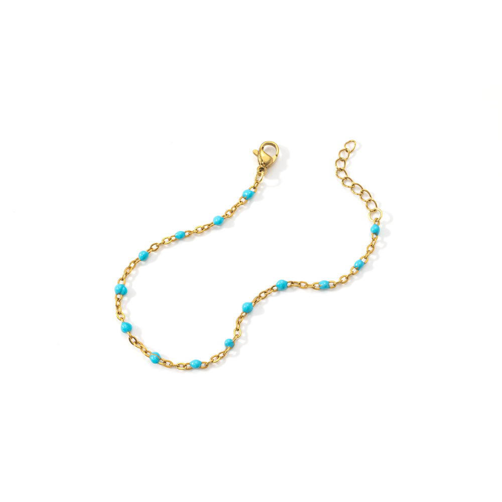 Turquoise Beaded Station Bracelet - Gold