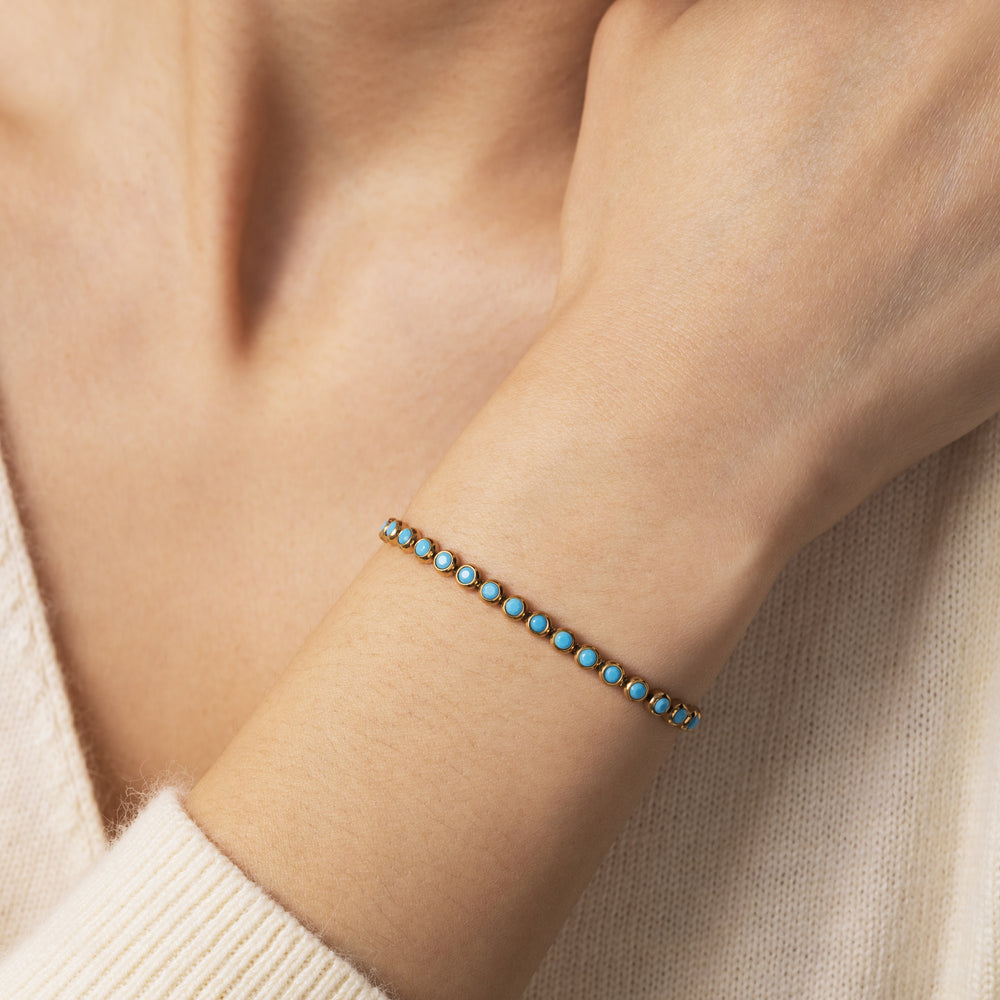 Turquoise Bezel Set Tennis Bracelet - Gold / 6.5" + 1"