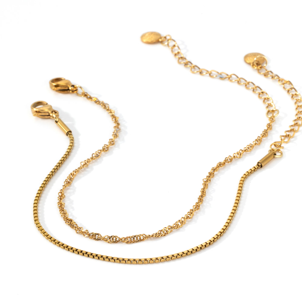 Twist and Box Chain Bracelet Bundle - Gold