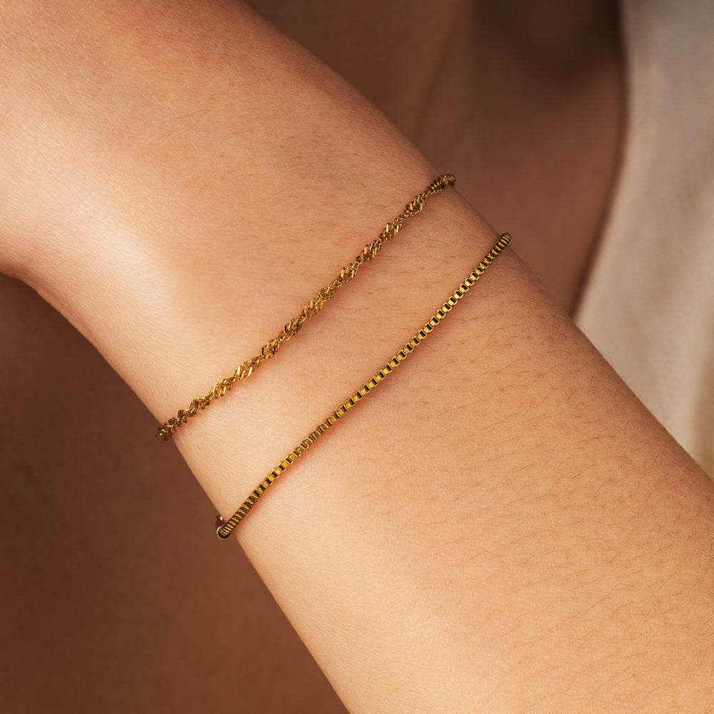 Twist and Box Chain Bracelet Bundle - Gold