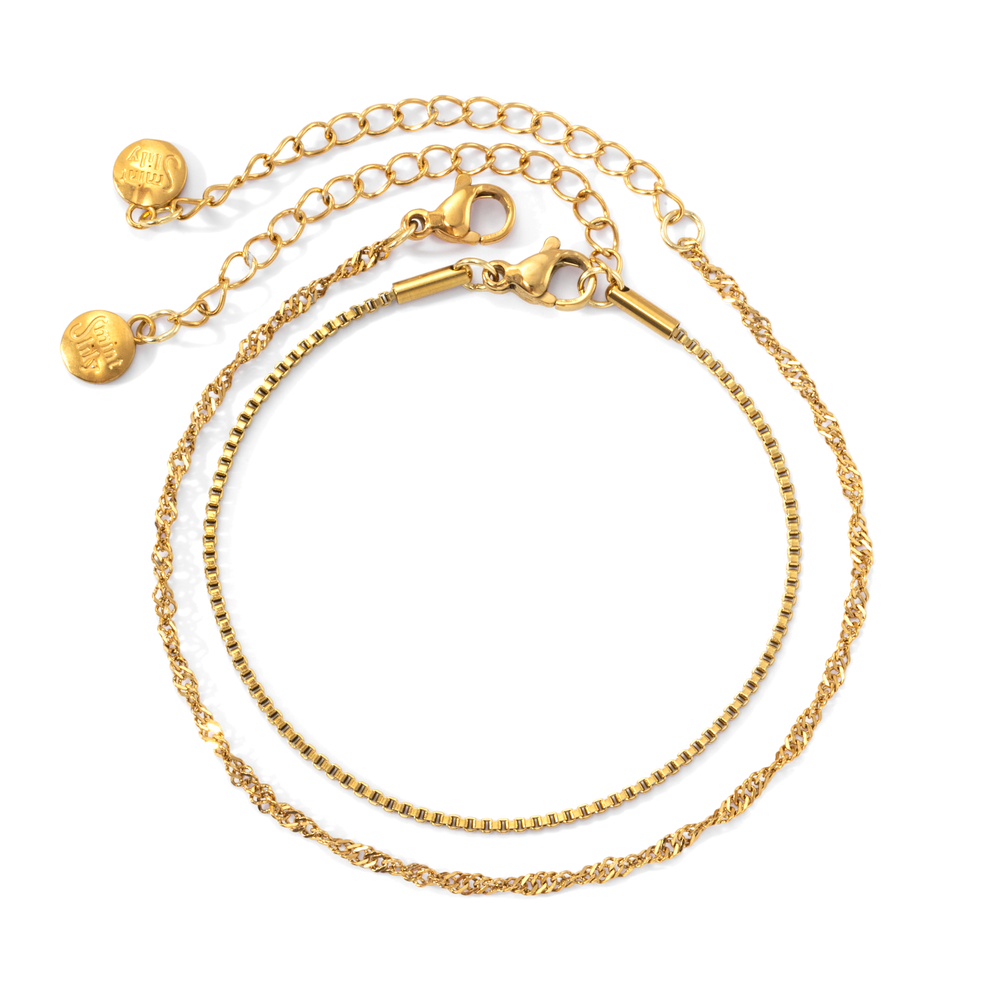 Twist and Box Chain Bracelet Bundle - Gold