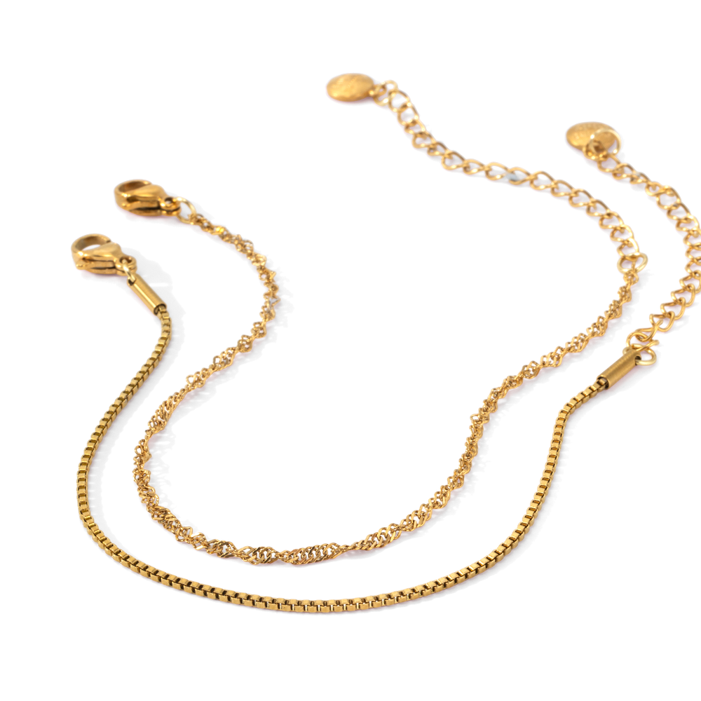 Twist and Box Chain Bracelet Bundle - Gold