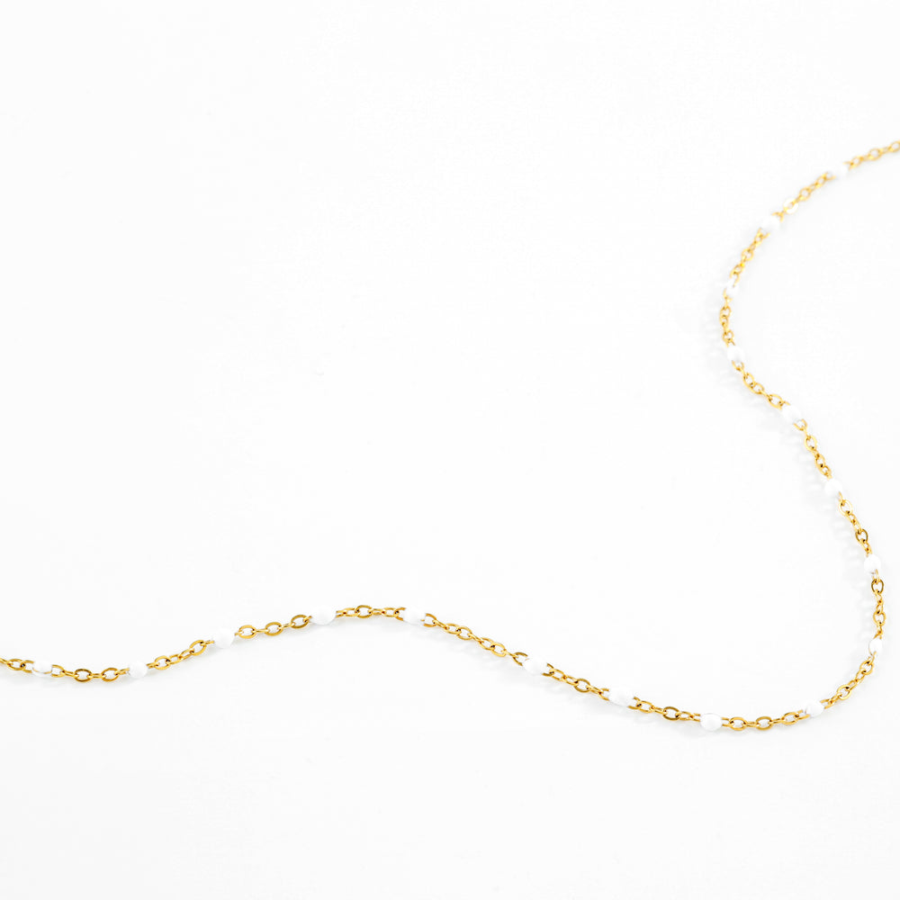 White Beaded Station Necklace - Gold / 16" + 2"