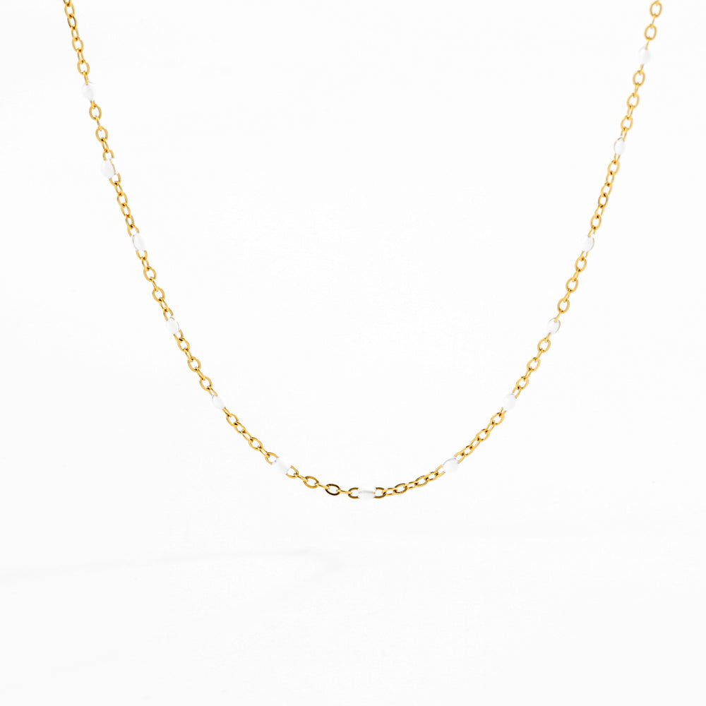 White Beaded Station Necklace - Gold / 16" + 2"