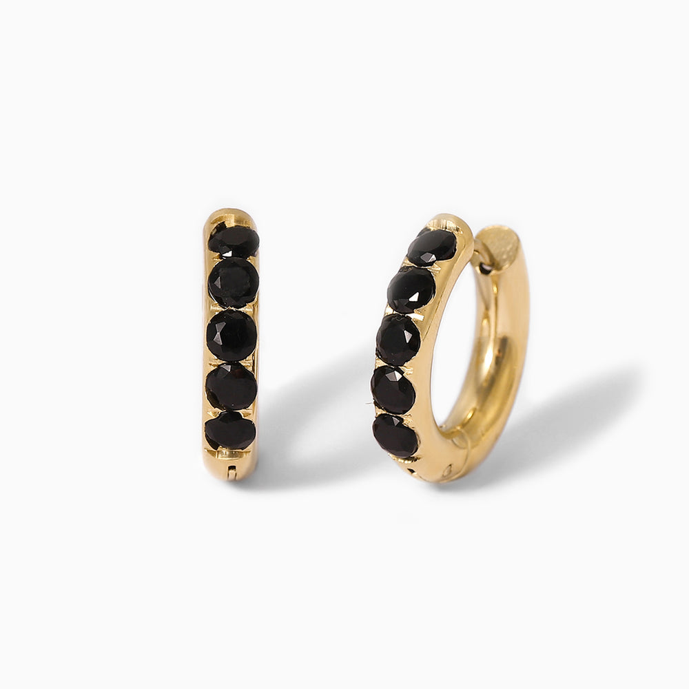 Chunky Gemstone Huggie Hoop Earrings - Black Diamond