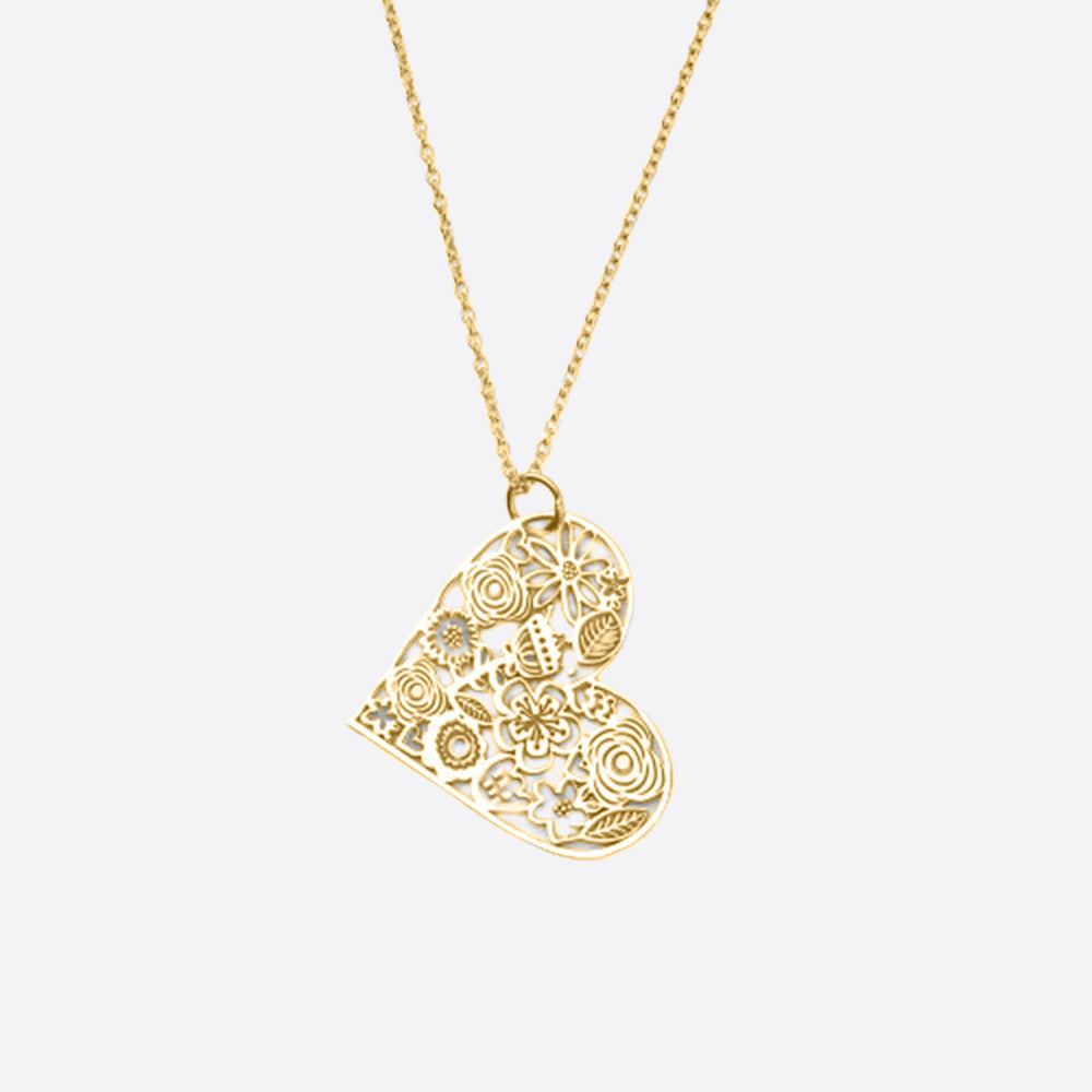 Cut Out Floral Heart Necklace - 18k Gold Over Sterling Silver