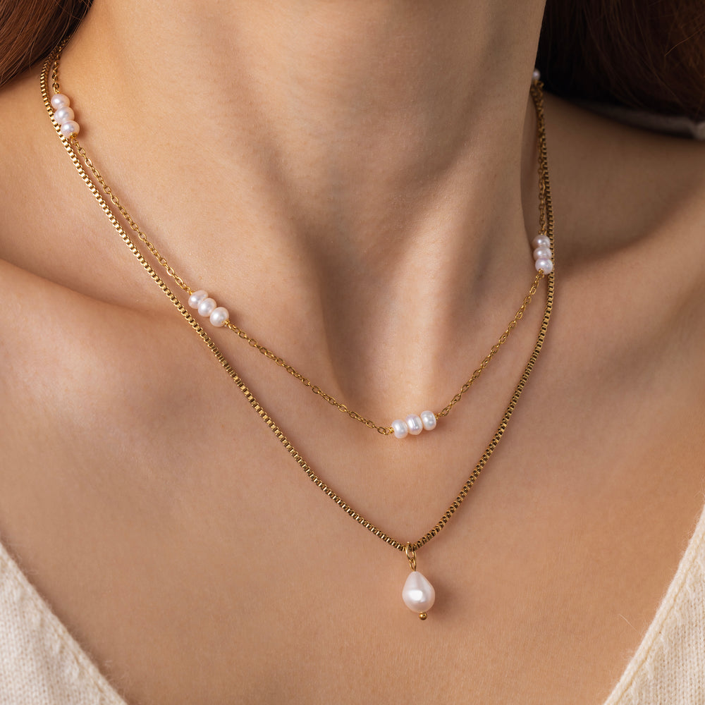 Dainty Layered Pearl Necklace - Gold