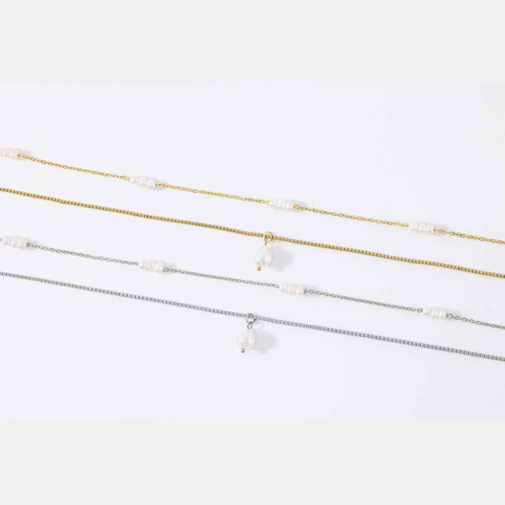 Dainty Layered Pearl Necklace - Gold