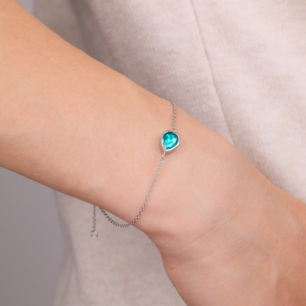Teardrop Birthstone Bracelet - March Aquamarine