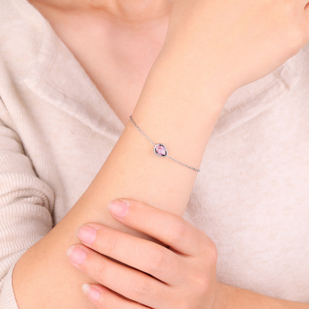 Teardrop Birthstone Bracelet - October Pink Tourmaline