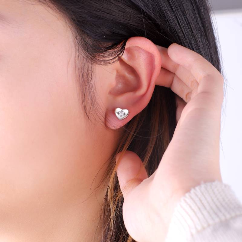 Diamond Heart Stud Earrings - 925 Sterling Silver