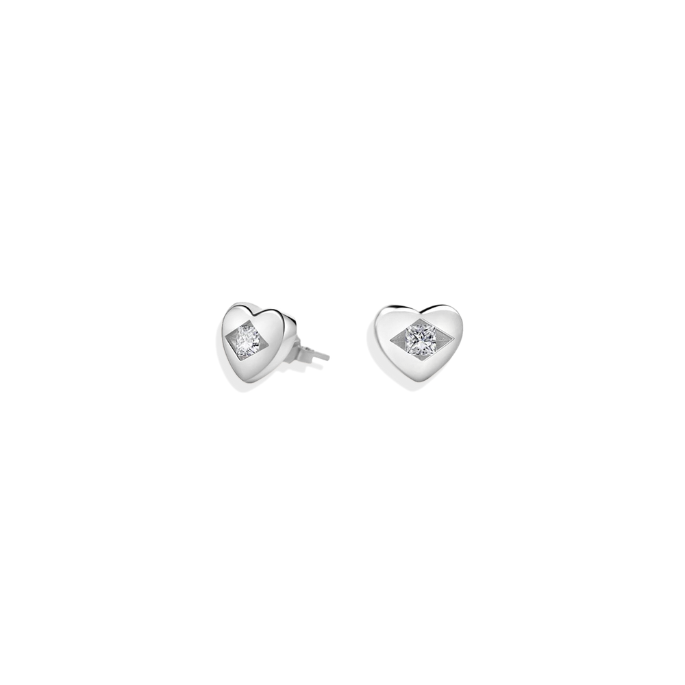 Diamond Heart Stud Earrings - 925 Sterling Silver