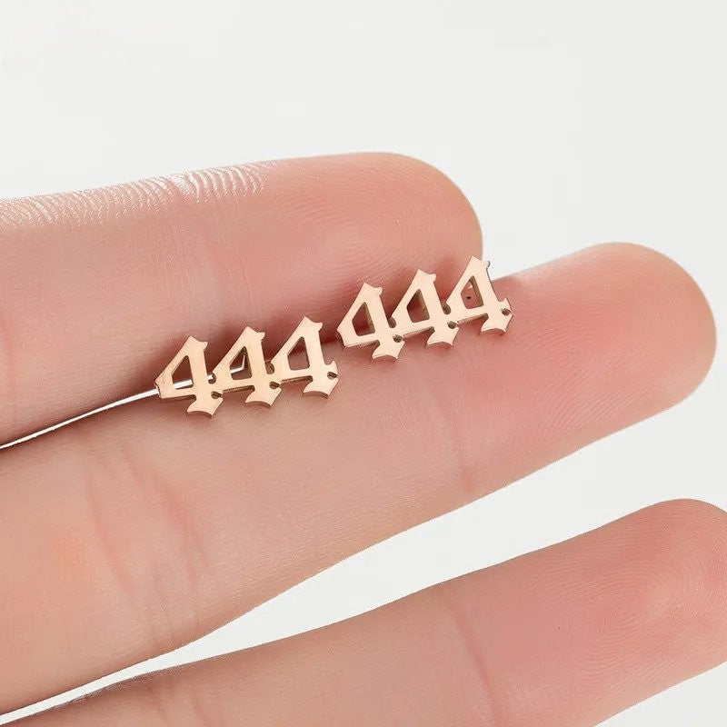 Tiny Angel Number Earrings - 18k Rose Gold Plated / 333