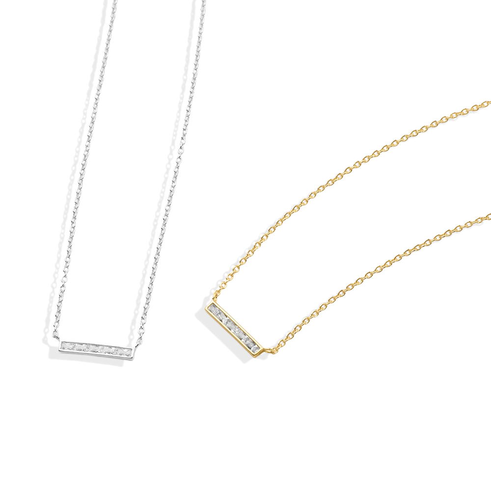 Dainty Crystal Bar Pendant Necklace - 18k Gold Over Sterling Silver