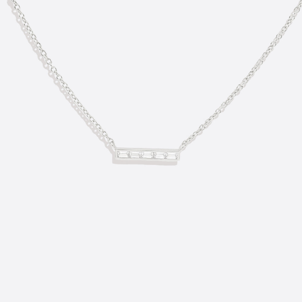Dainty Crystal Bar Pendant Necklace - 925 Sterling Silver