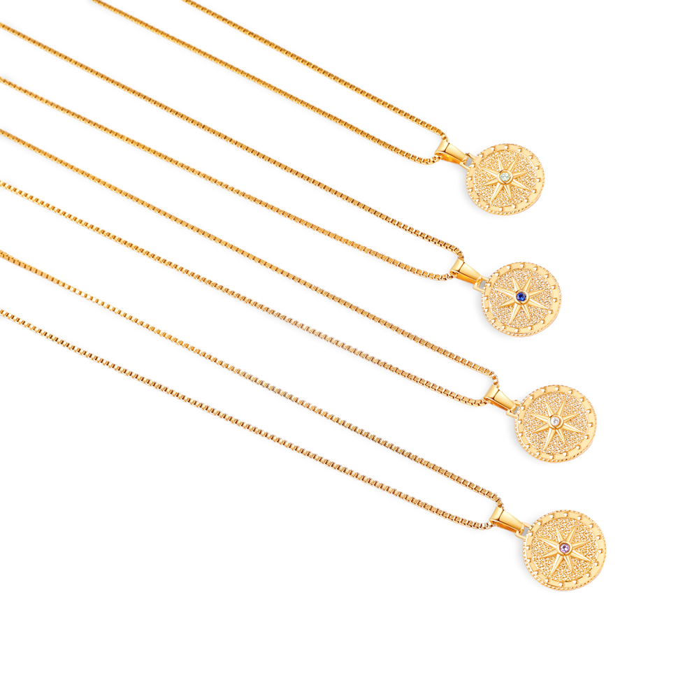 Birthstone Compass Pendant Necklace - January Garnet / 19.5"
