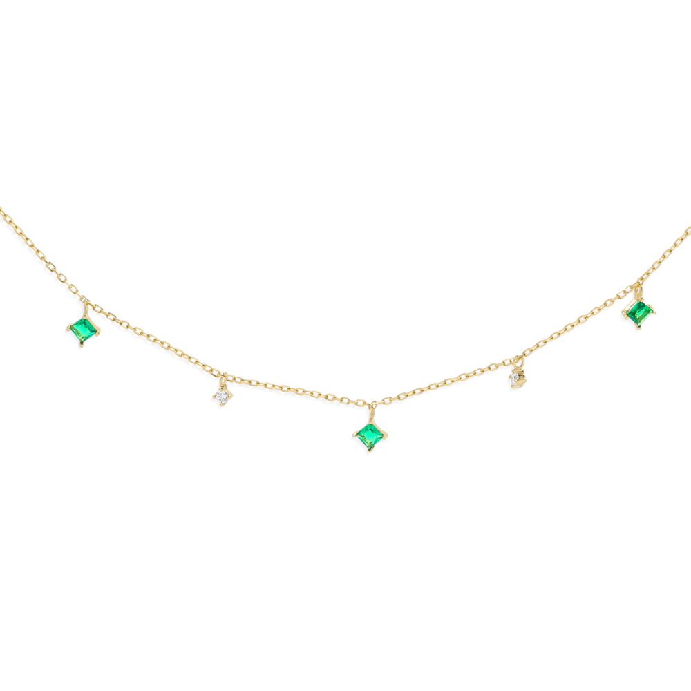 Princess-Cut Emerald Station Necklace - Default Title