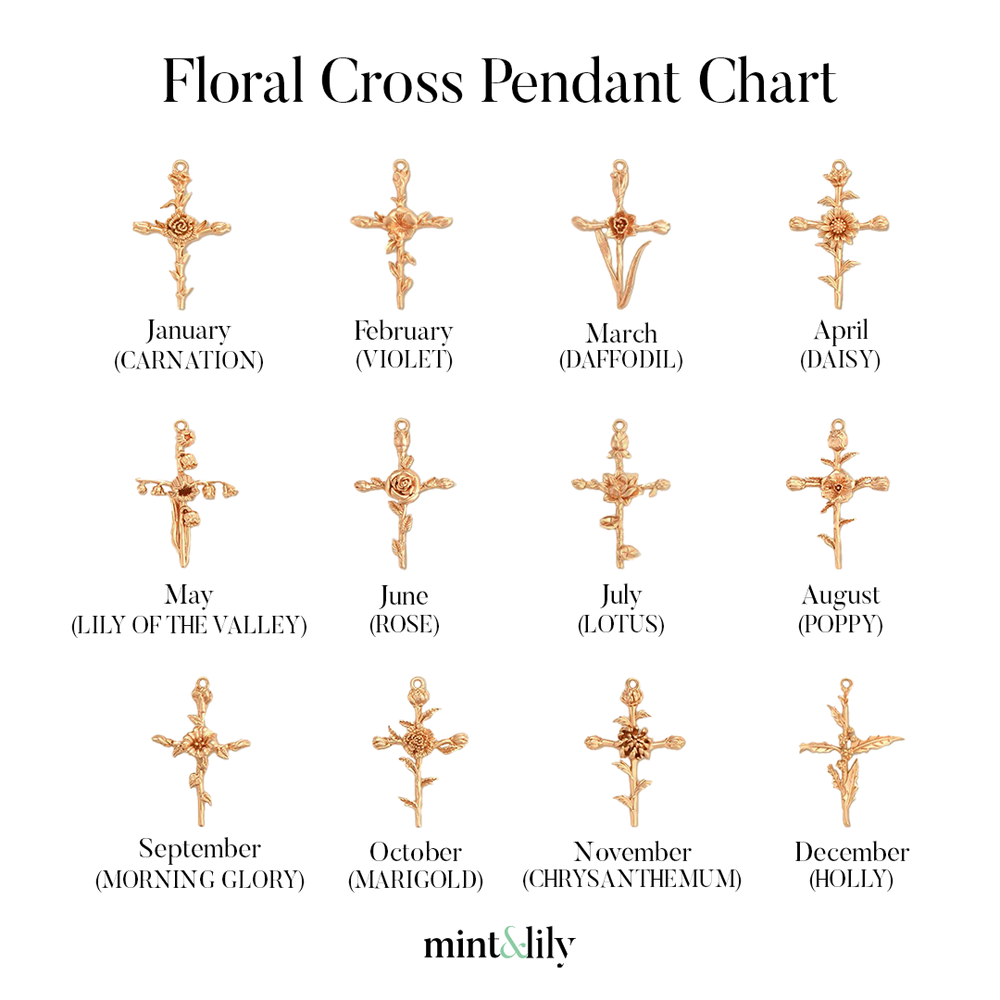 Floral Cross Pendant Necklace - December Holly