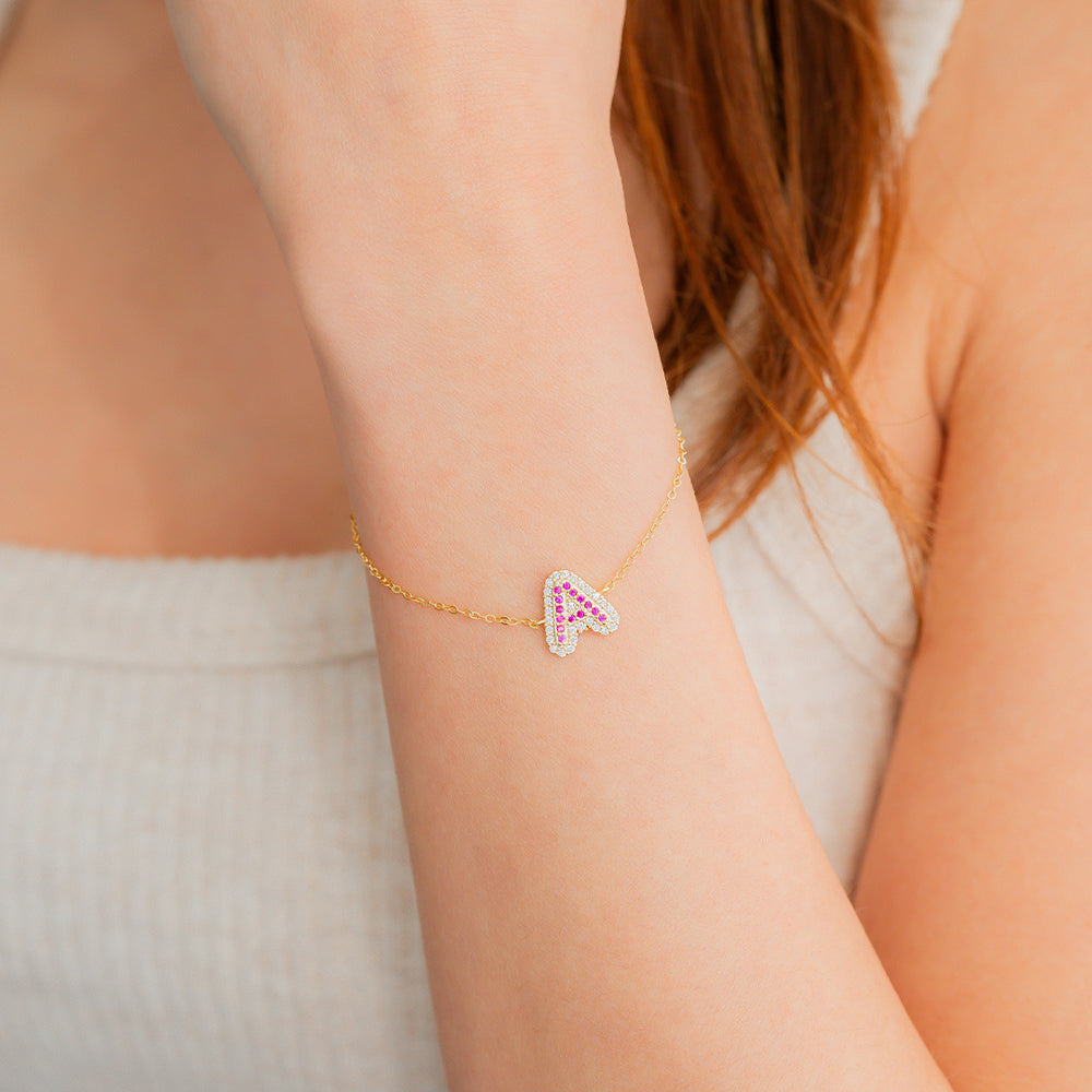Pink Pave Initial Bracelet - A