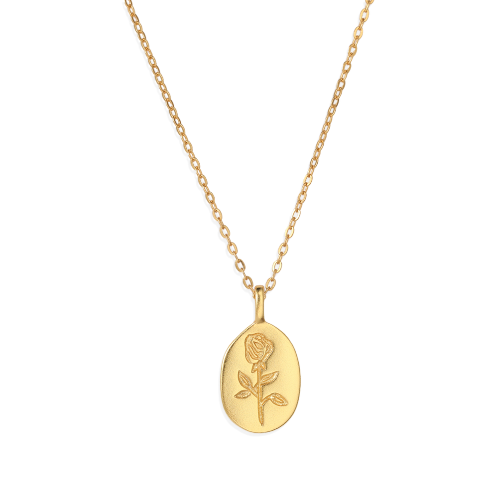 Tiny Rose Pendant Necklace - 18k Gold Over Sterling Silver
