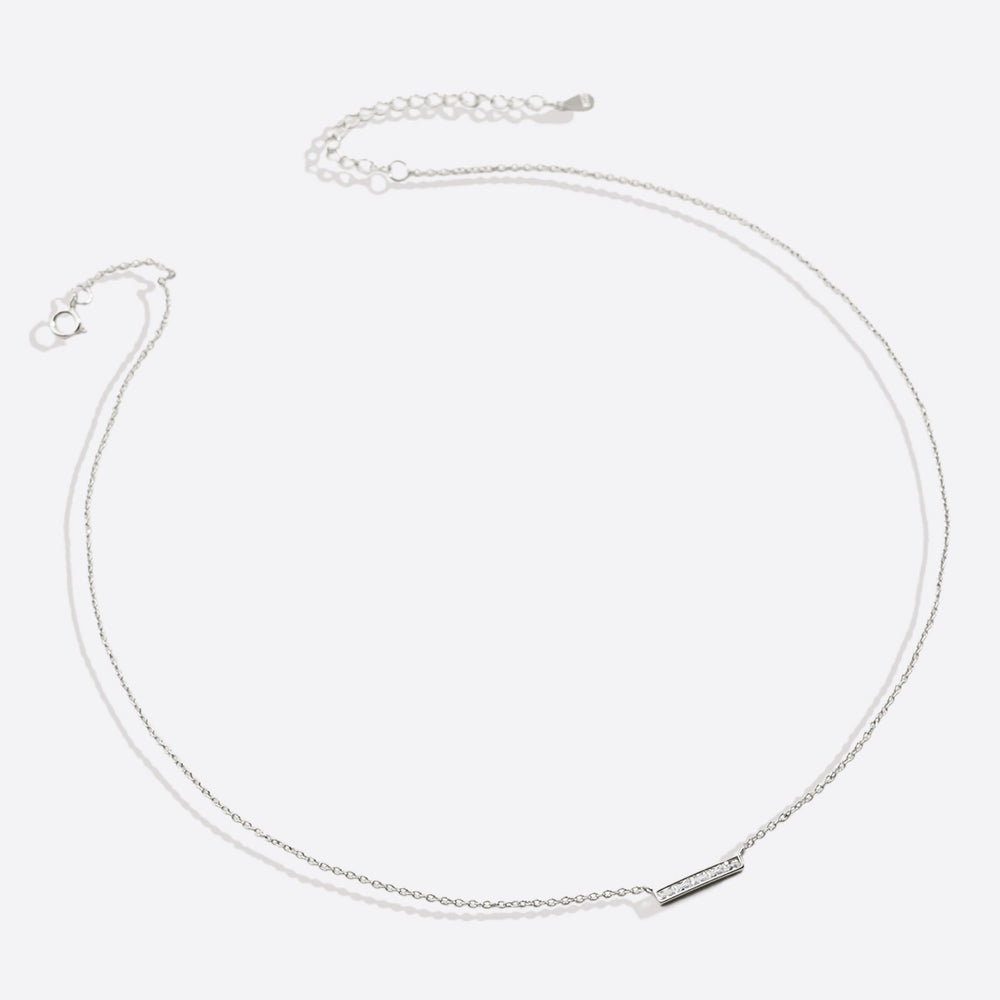 Dainty Crystal Bar Pendant Necklace - 925 Sterling Silver
