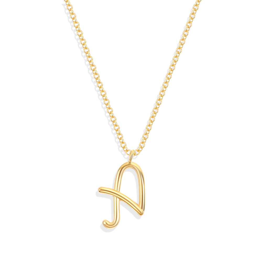 Flow Script Initial Necklace - 18k Gold Plated / A